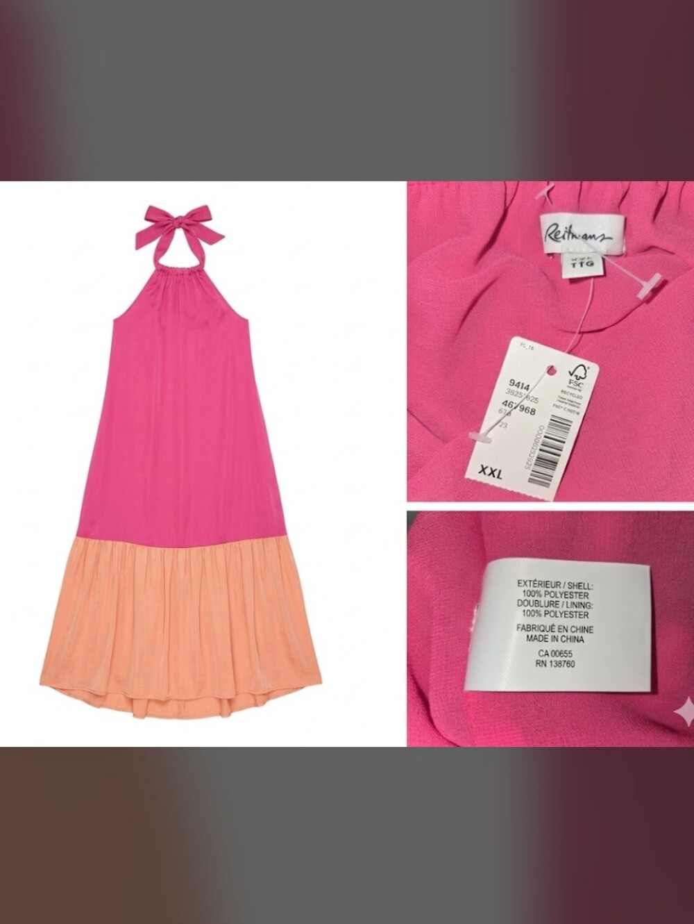 Reitmans Pink & Peach Halter Colorblock Maxi Dress